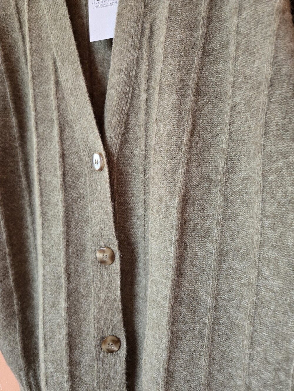 NWT Mango Olive Green Ribbed V-Neck Buttoned Long Cardigan - Picture 4 of 9